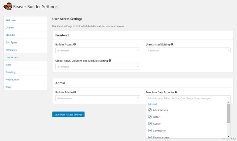 Beaver Builder User Access Settings
