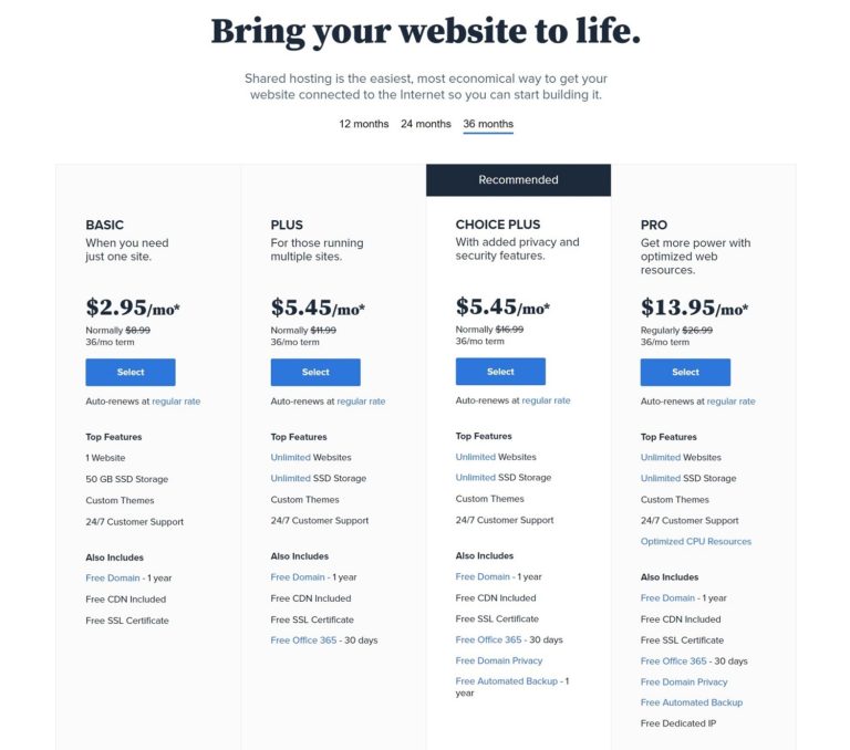 Bluehost pricing