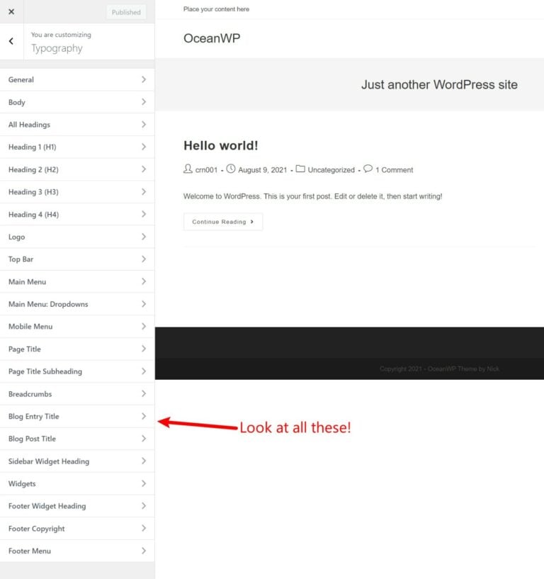 OceanWP typography options