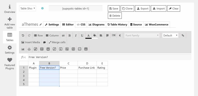 data tables generator interface