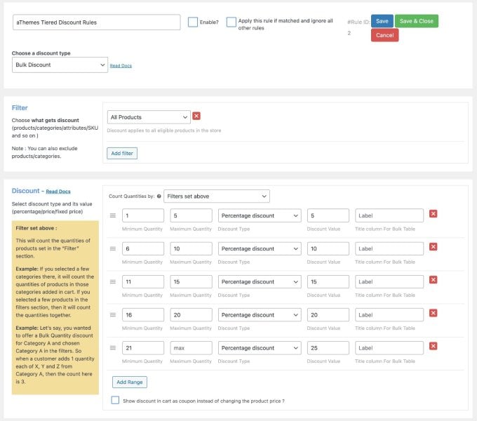 Creating a bulk discount in Discount Rules for WooCommerce