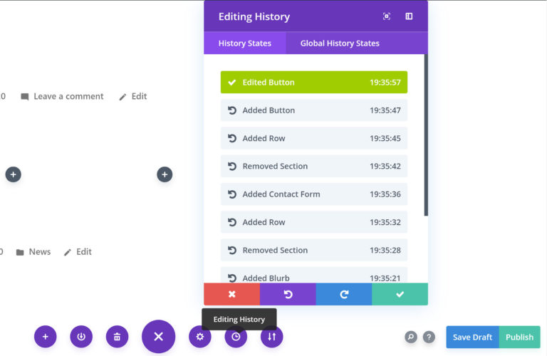 Divi Builder Editing History