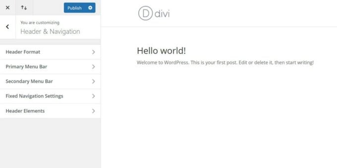 Divi header customizer