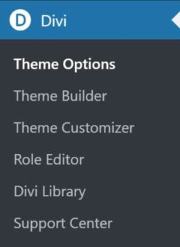 Divi Theme Admin Menu