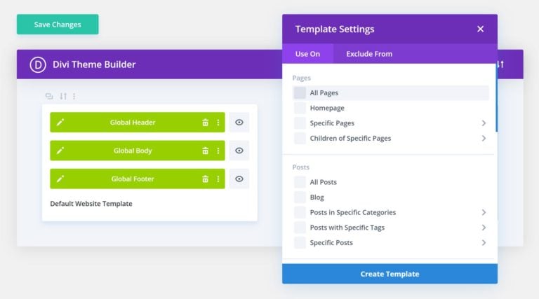 Theme Builder Template Settings