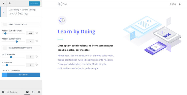 Divi Theme Layout Settings