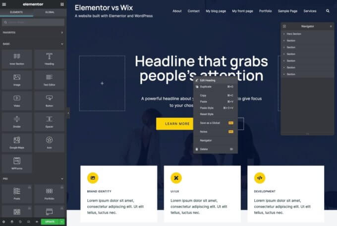 Elementor editor