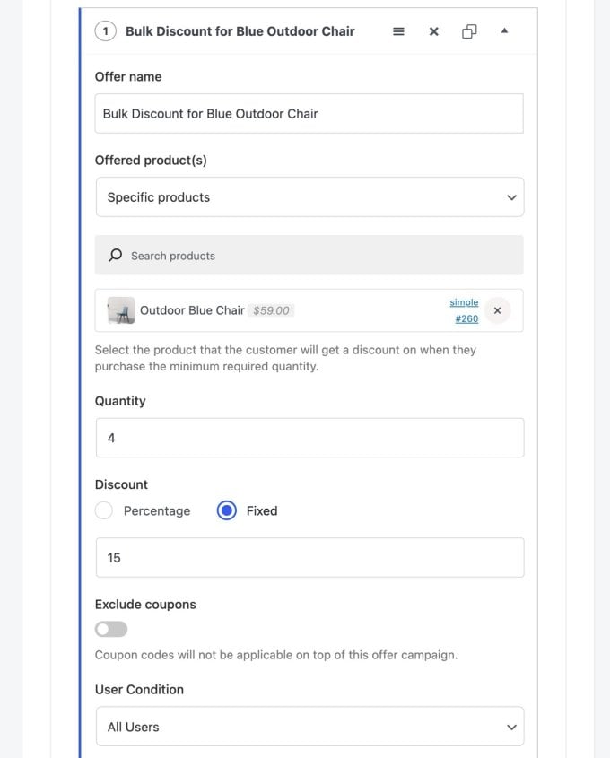 Discount rule settings