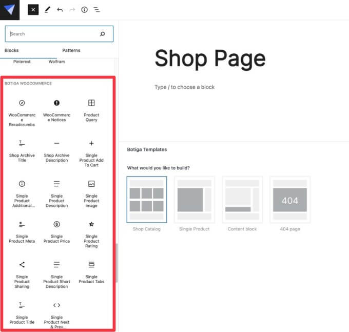 Botiga WooCommerce shop page blocks