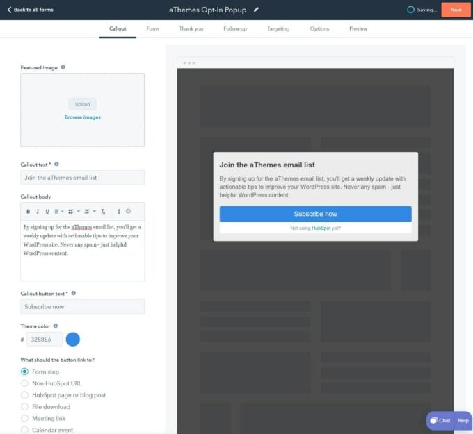 HubSpot popup builder