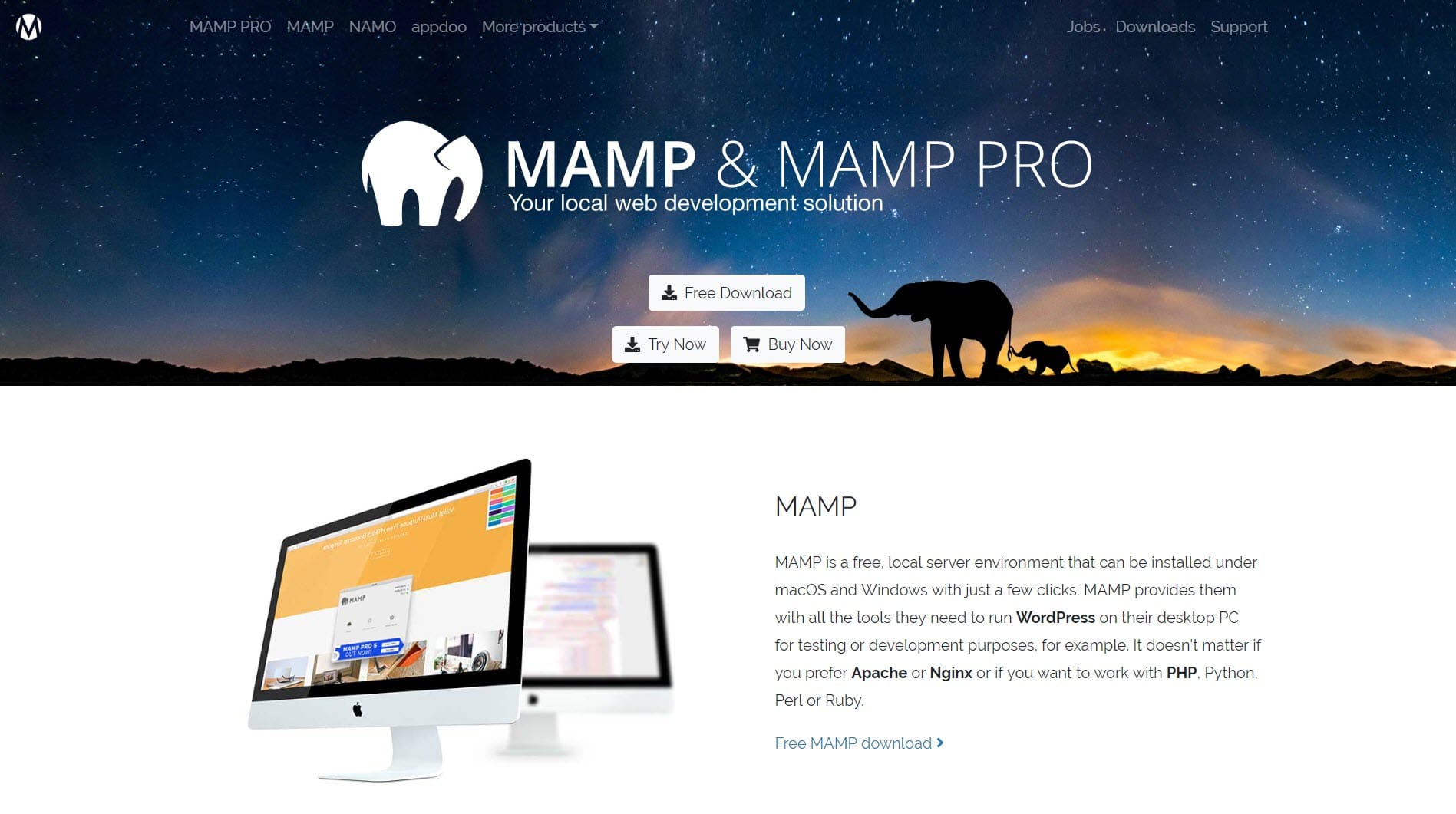 MAMP homepage