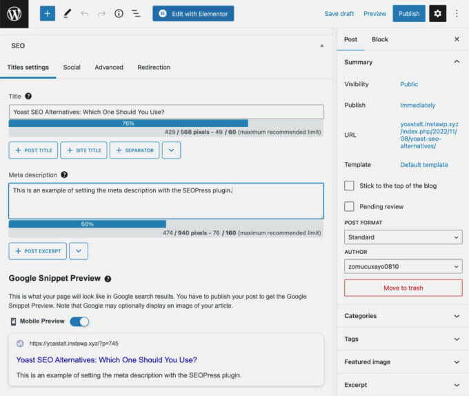 SEOPress settings meta boxes