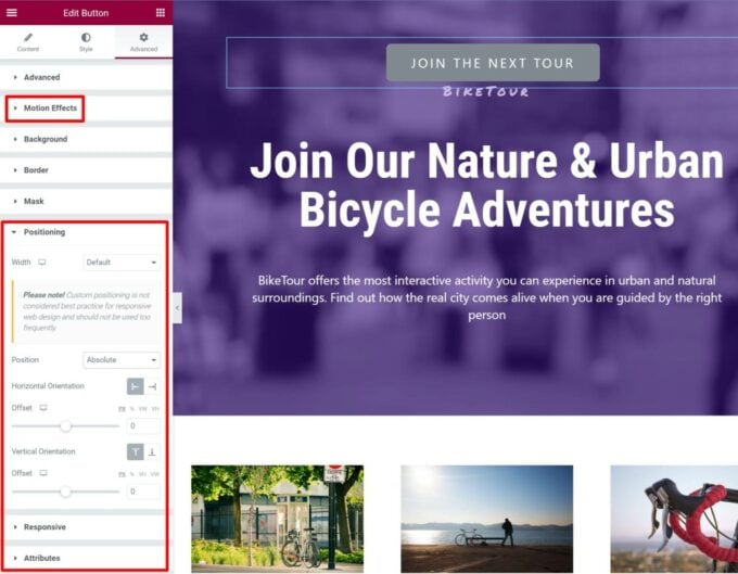 Elementor custom positioning