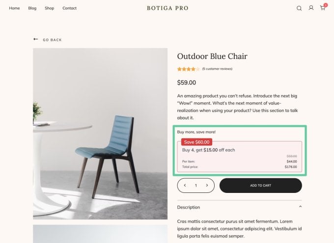 An example of quantity-based discounts in WooCommerce