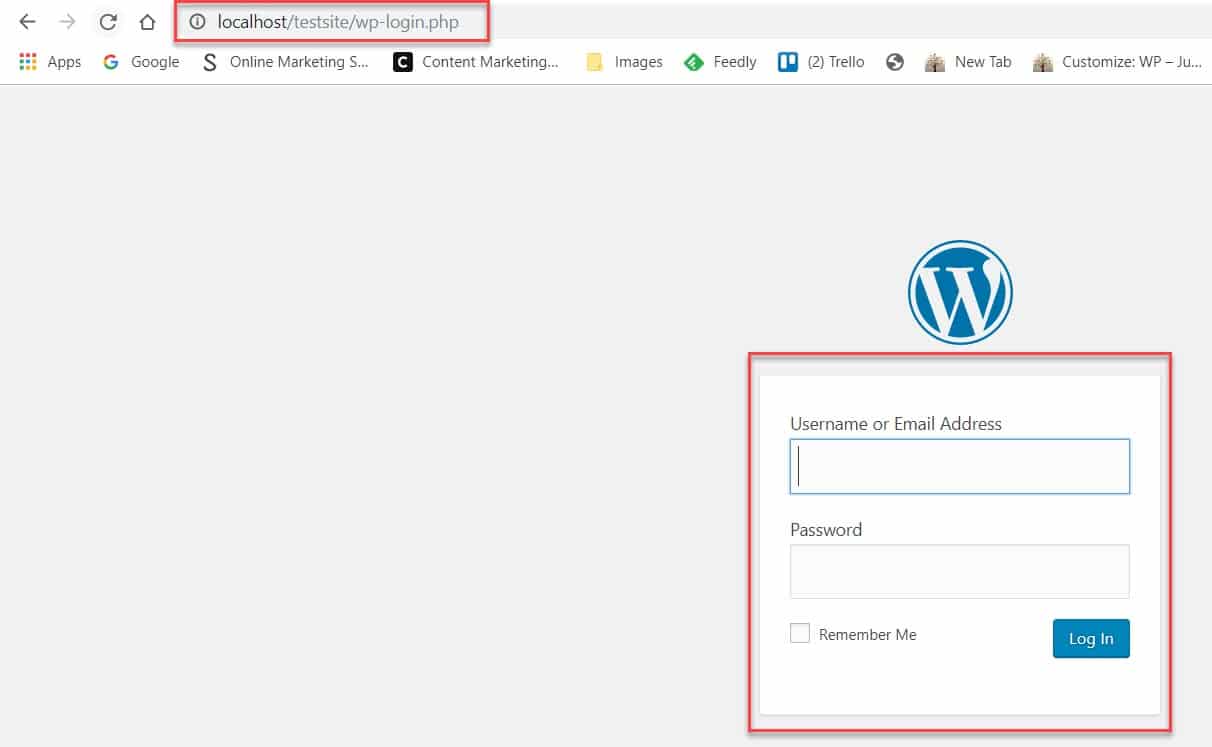 Log in to your local WordPress install