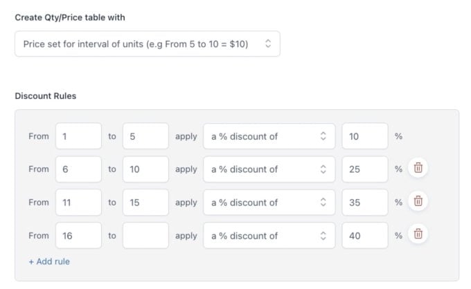 A tiered pricing rule from YITH