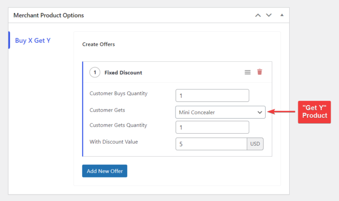 Options of the Create Offers section of the Buy X, Get Y module