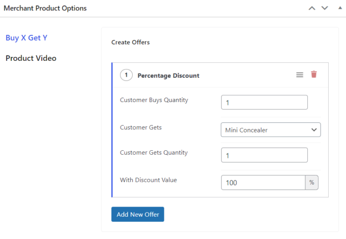 Percentage discount options of the Buy X, Get Y module