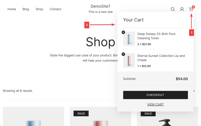 default mini cart woocommerce