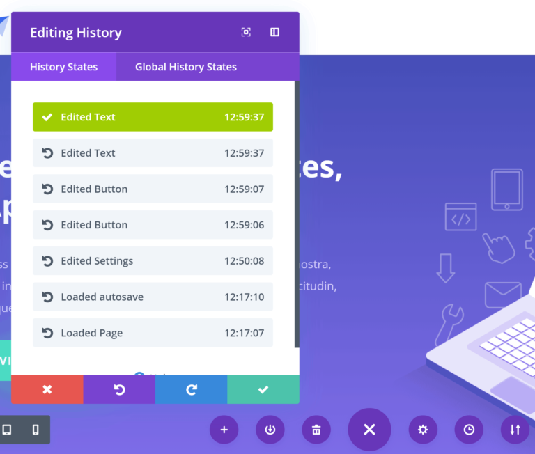 Divi Builder Editing History