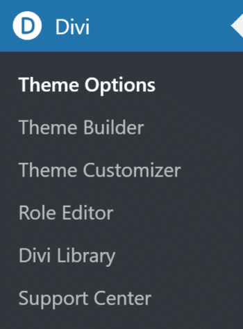 Divi Theme Admin Menu