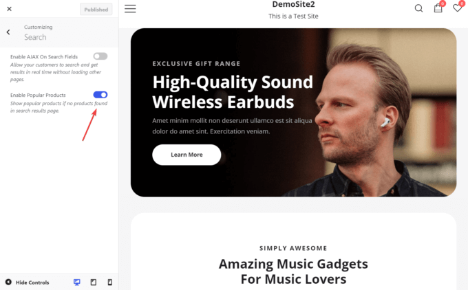 Enable Popular Products section from the WordPress Customizer