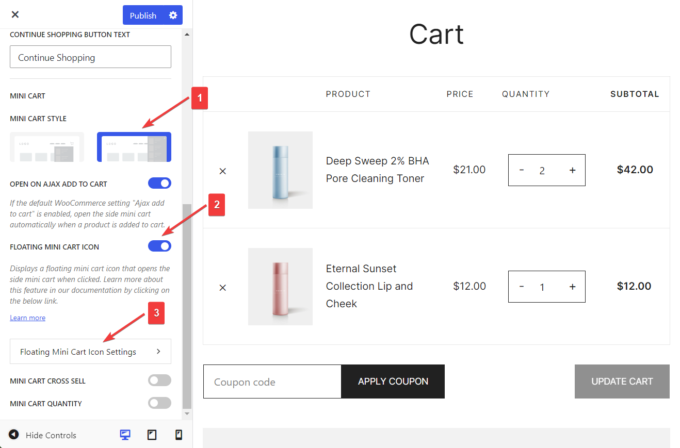 enabling floating mini cart icon