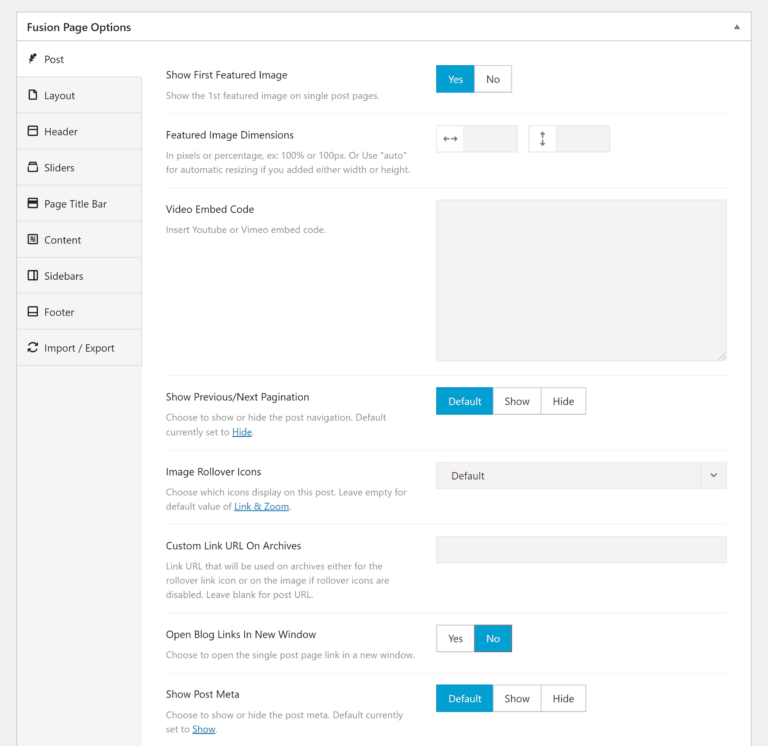 Fusion Page Options Box