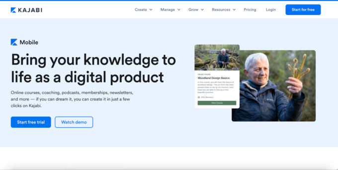 Kajabi's course builder, a screenshot of the feature's landing page