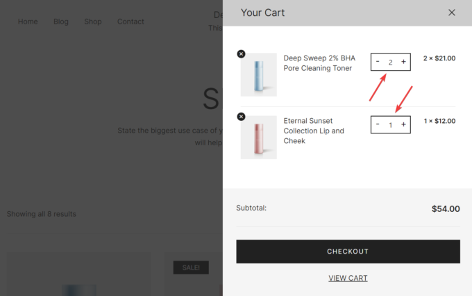 increase product quantity in mini cart