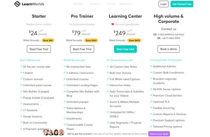 LearnWorlds pricing