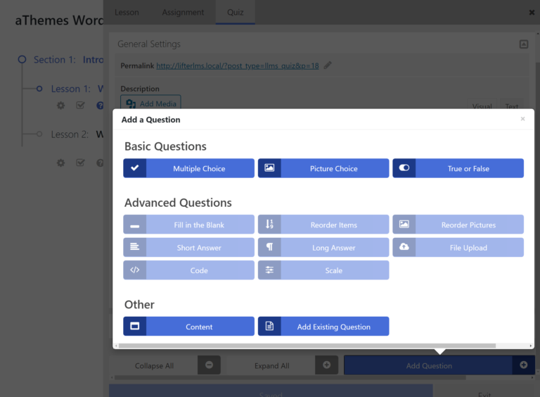 LifterLMS quiz questions