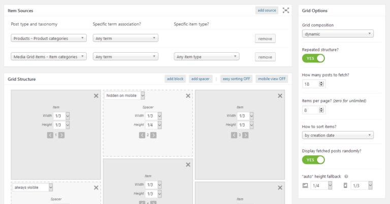 Media Grid plugin grid options