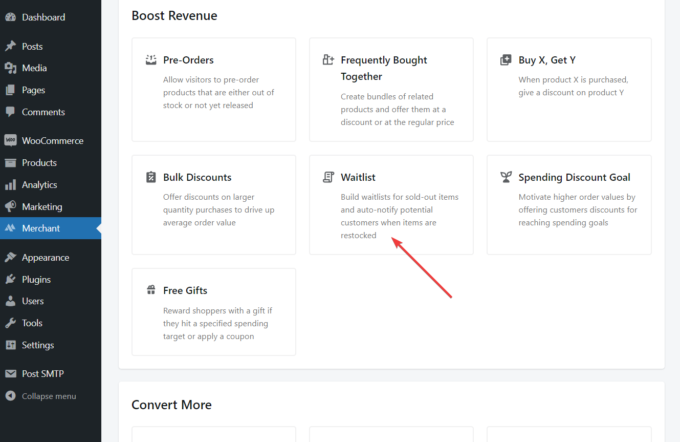 Location of the Waitlist module in the Merchant dashboard