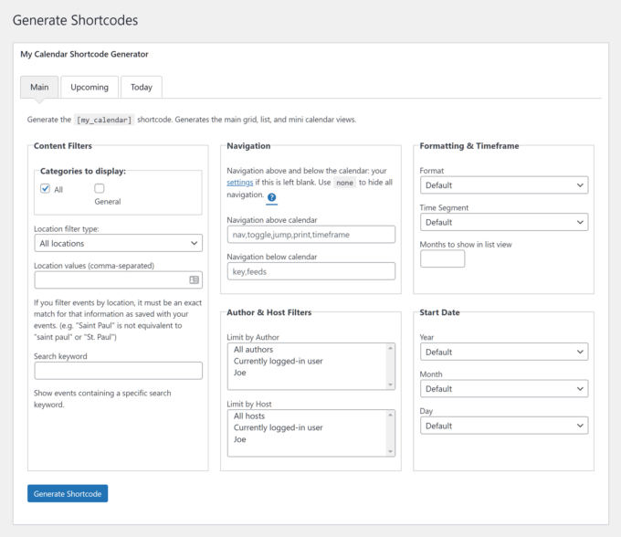 Shortcode Generator