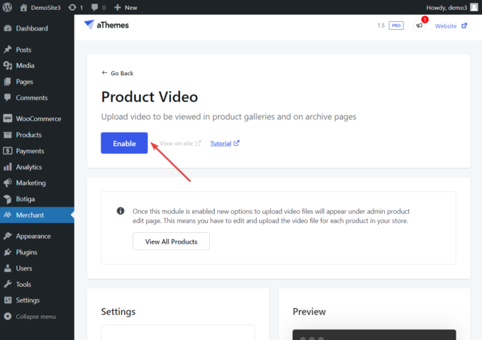 product video module merchant enable