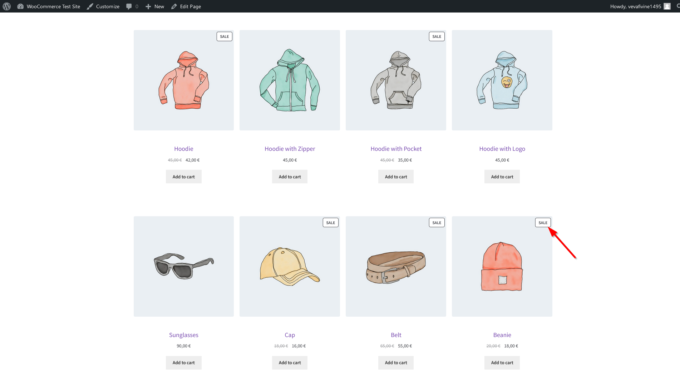 Default sale tag added automatically to the WooCommerce Shop page