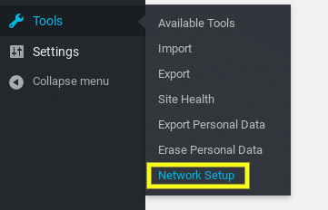 The 'Network Setup' option in WordPress.